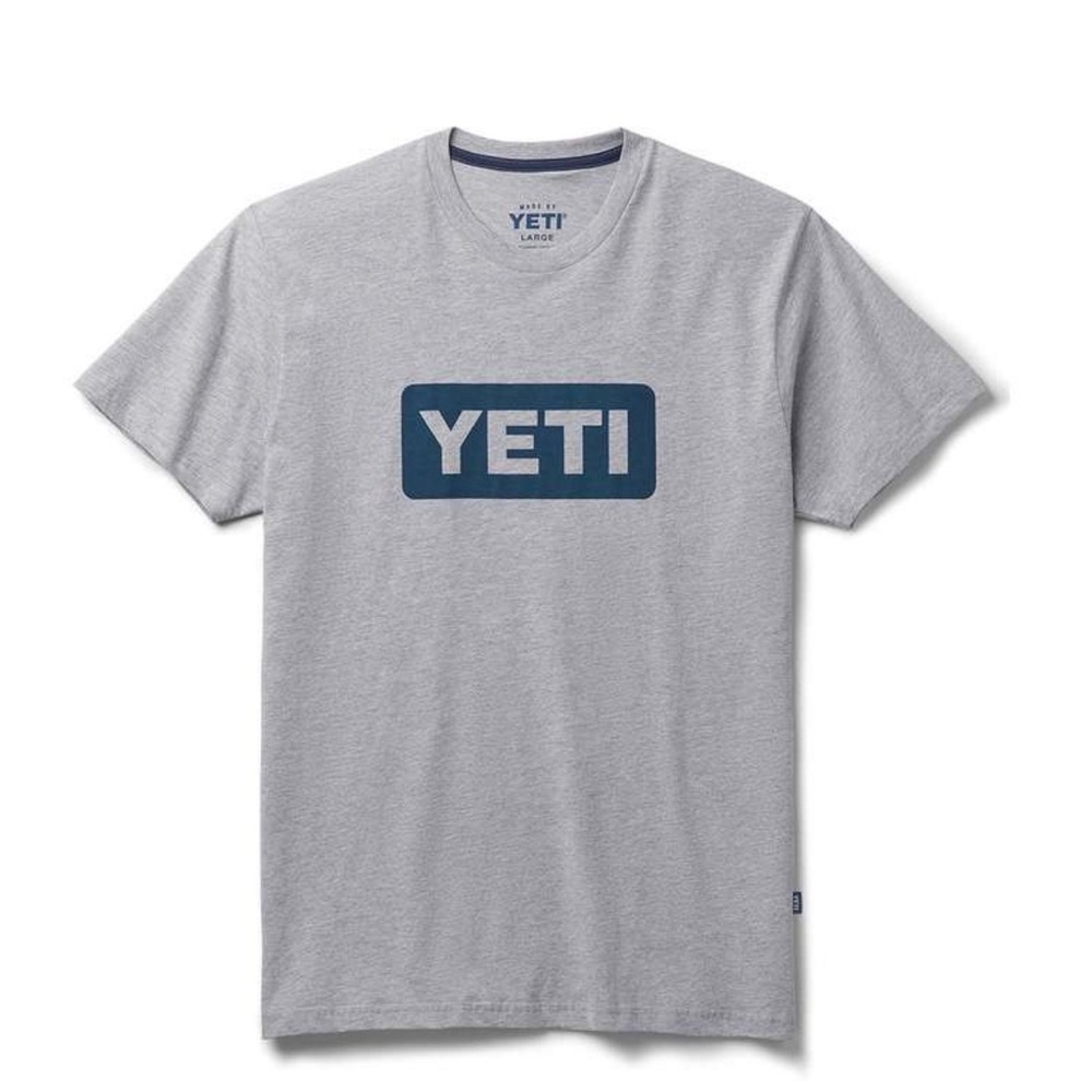 YETI Men's Premium Logo Badge Short-Sleeve T-Shirt heather gray navy logo M